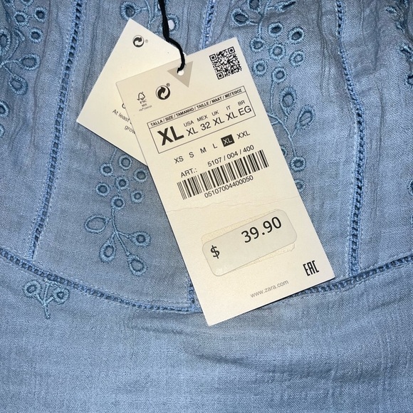 Zara Light Blue Embroidered Blouse - Picture 5 of 7
